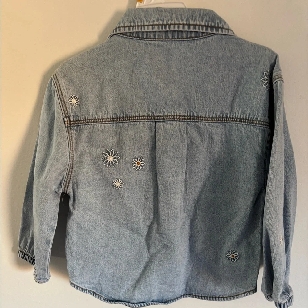 Okie Dokie Light Blue Jean Jacket with Floral Embroidery